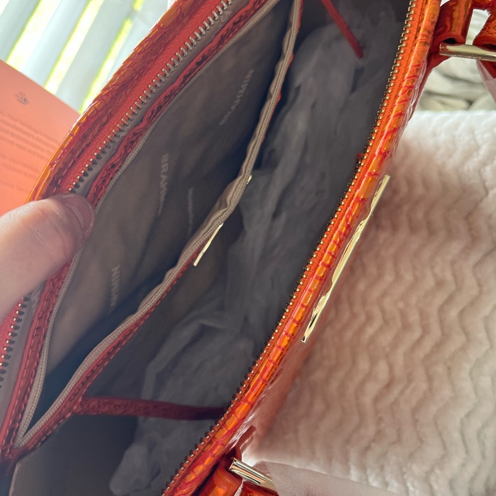 Brahmin Burnt Orange Croc-Embossed Shoulder Bag - Picture 2 of 9